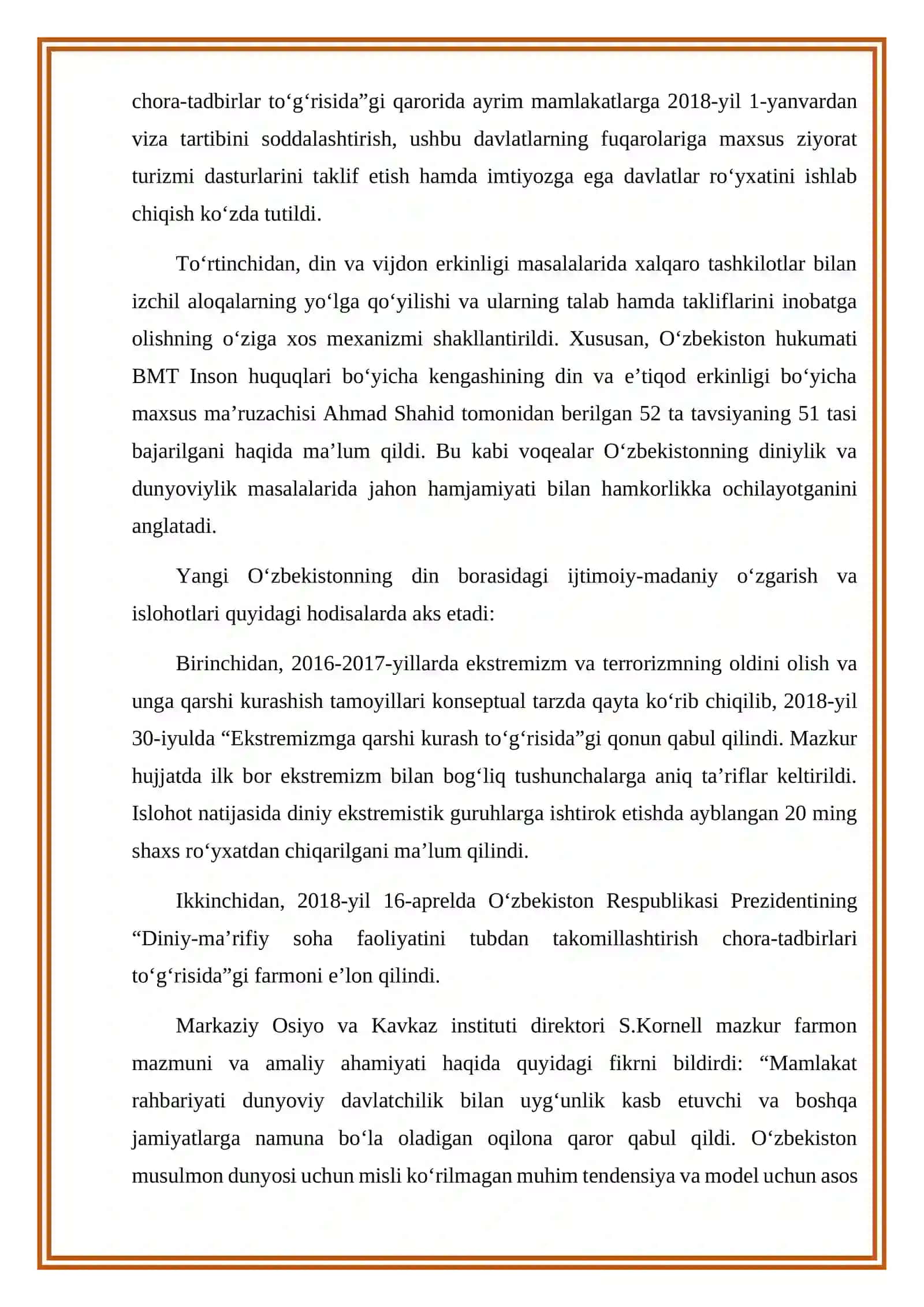Mustaqillik va Oʻzbekiston Respublikasi Konstitutsiyasi tomonidan vijdon erkinligining kafolatlanishi 4