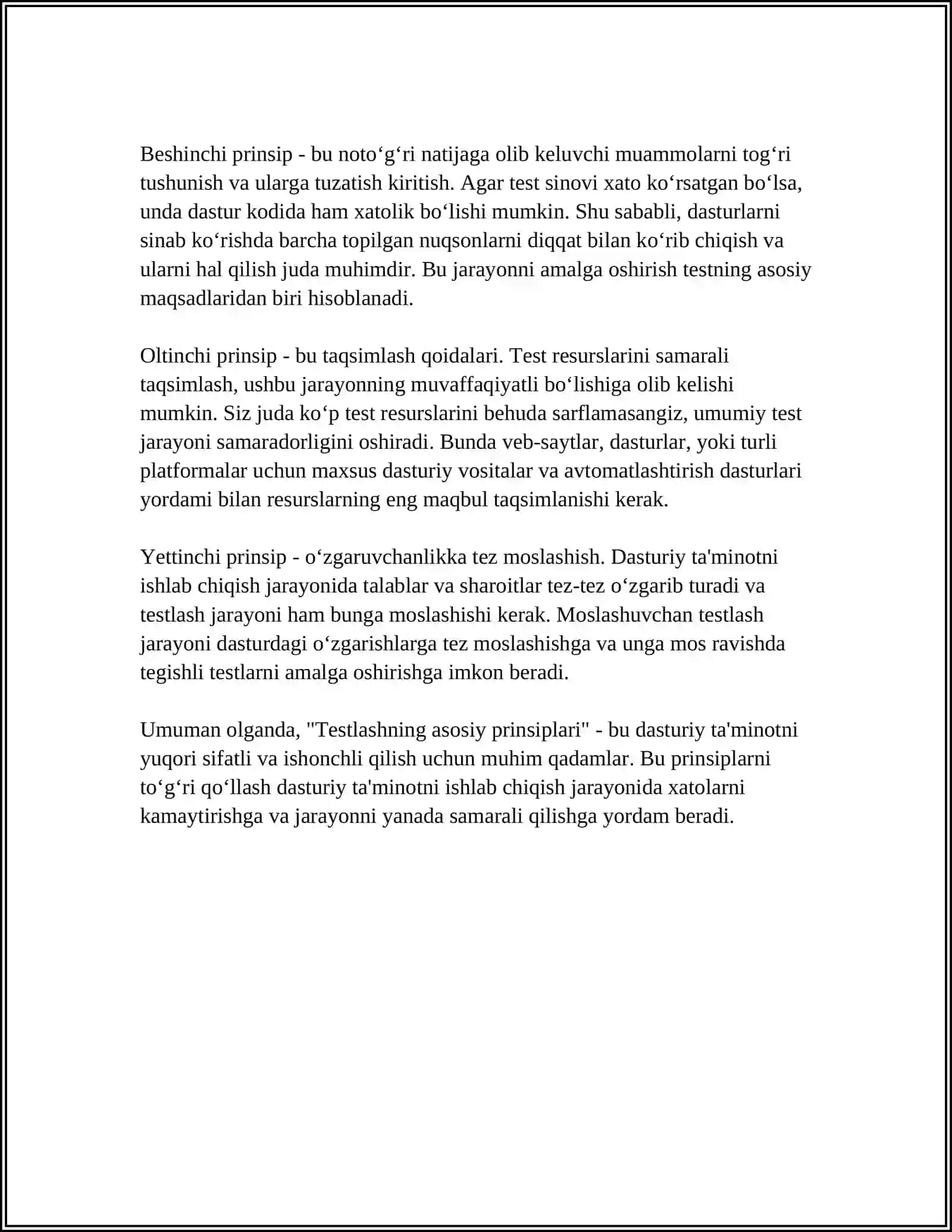 DASTURIY TAʼMINOTNI TESTLASH PRINSPLARI 4