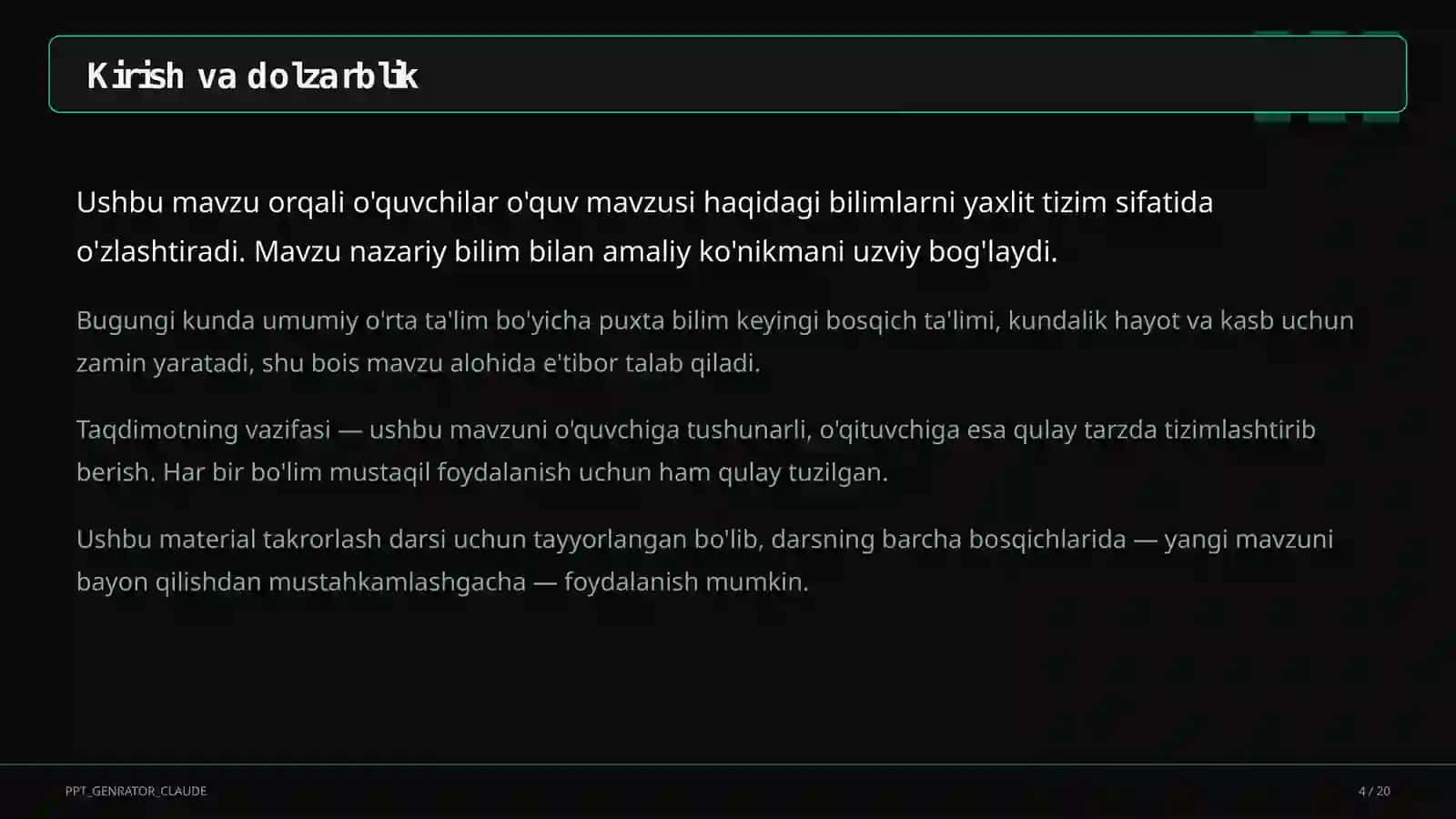 Dolzarb mavzular — maktab va o'qituvchilar 4
