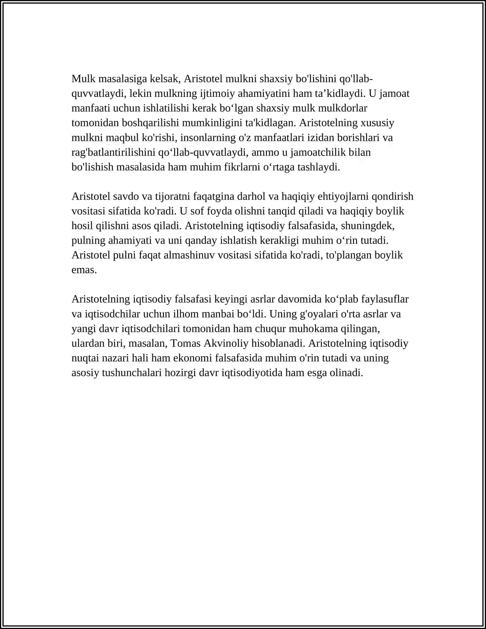 Aristotelning iqtisodiy qarashlari 4