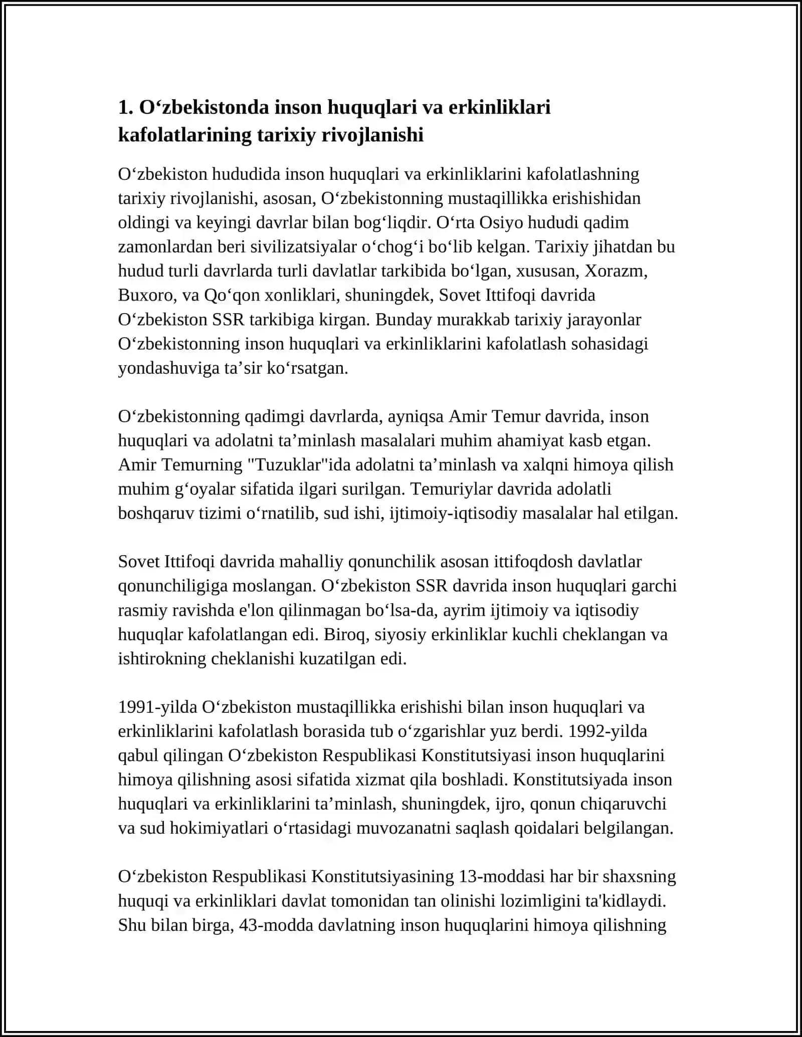 O‘ZBEKISTONDA INSON HUQUQLARI VA ERKINLIKLARI KAFOLATINING YARATILISHI 4