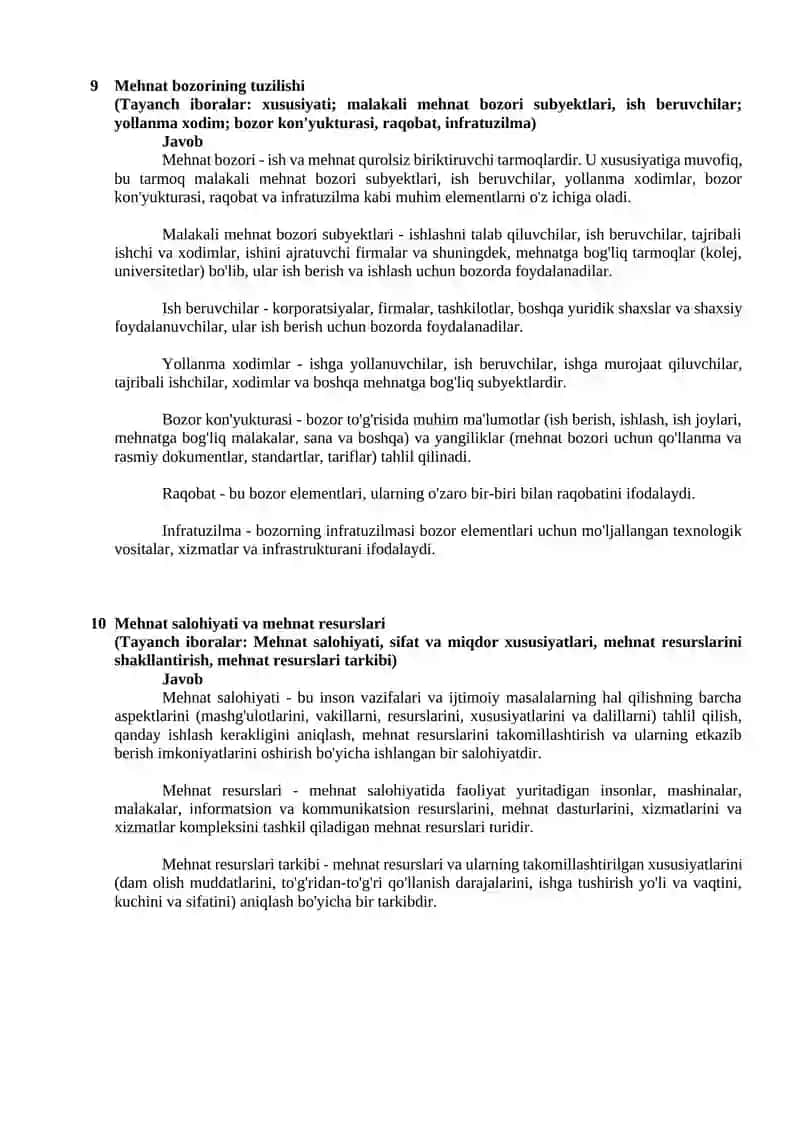 “Iqtisodiyot” yo‘nalishi uchun yakuniy nazorat savollari va masalalari 4