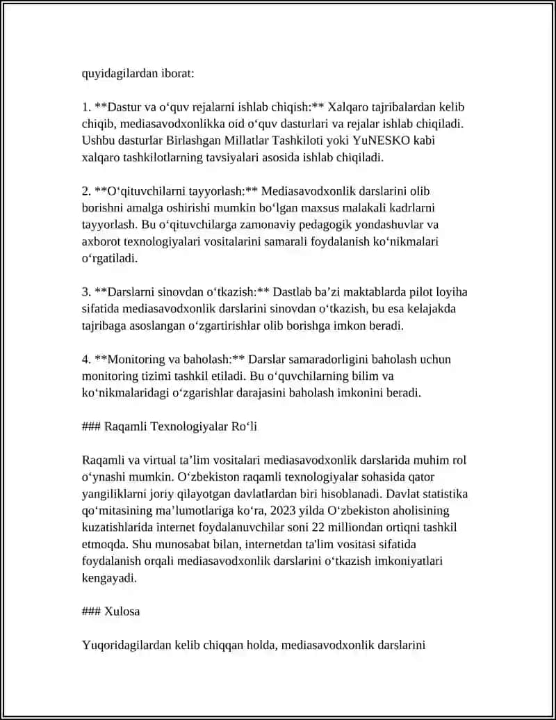 Mediasavodxonlik darslarini joriy etish 4