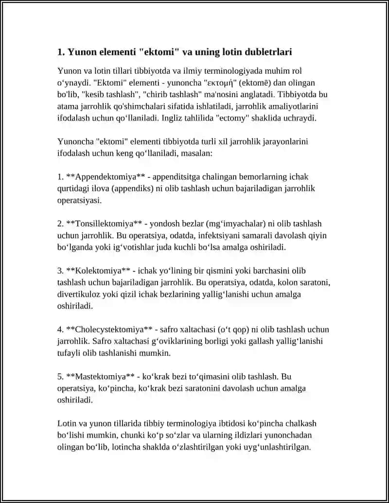 YUNON LOTIN DUBLETLARI.ORGANLARDAGI VA TO’QIMALARDAGI PATOLOGIK O’ZGARISHLARNI TERAPEVTIK VA XIRURGIK USULLARNI IFODALOVCHI YUNON ATAMA ELEMENTLAR 4