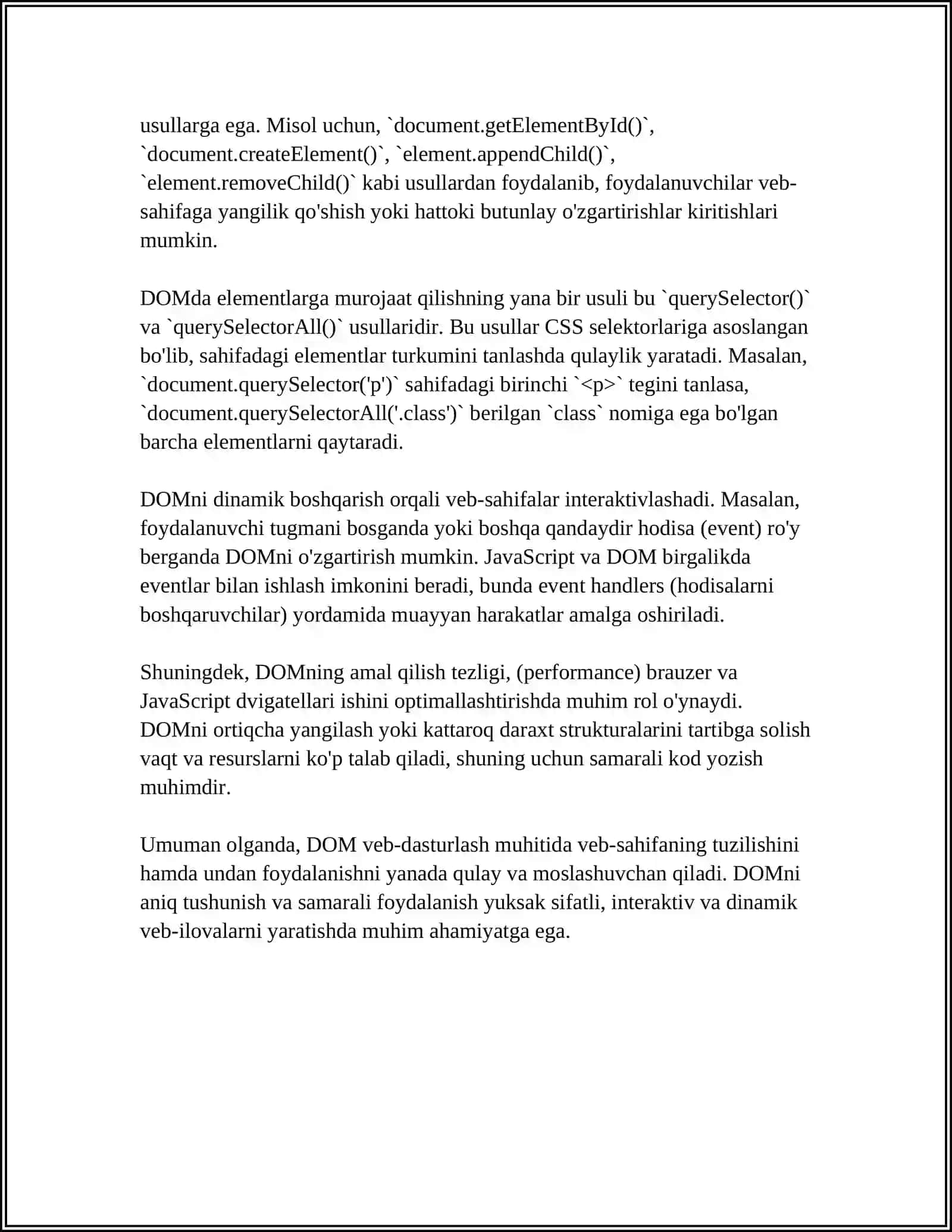 MUSTAQIL ISH Mavzu: HTML ELEMENTLARINI O'ZGARTIRISH VA MANIPULYATSIYA QILISH 4