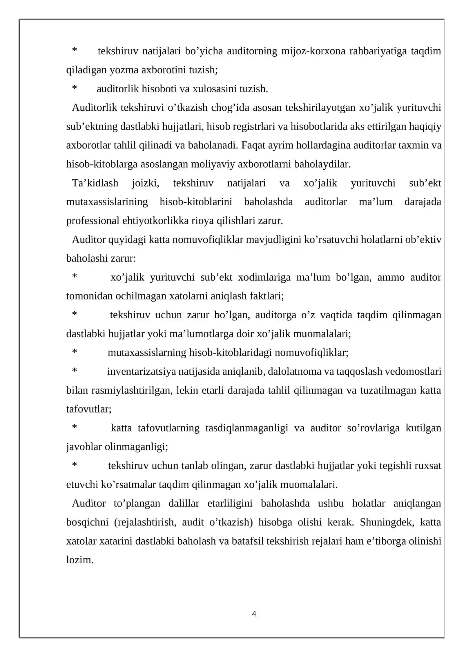 “MOLIYAVIY HISOBOT TUZILGANDAN KEYINGI XODISALAR VA ULARNING AUDITORLIK HULOSASIGA TA’SIRI” MAVZUSIDAGI KURS ISHI 4