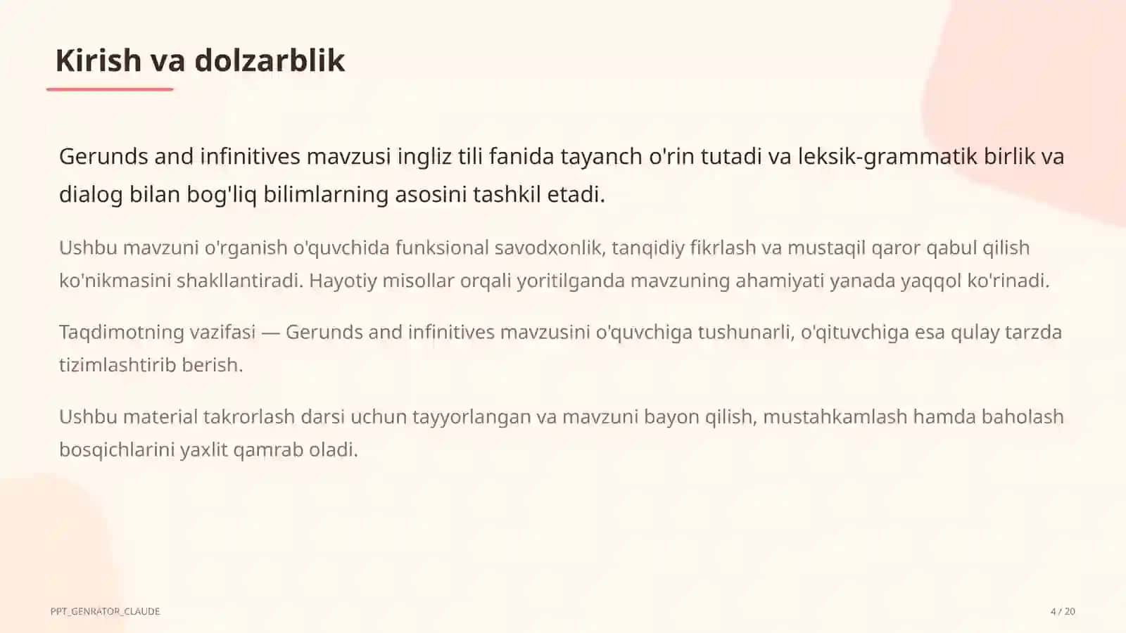 Gerunds and infinitives (11-sinf) 4