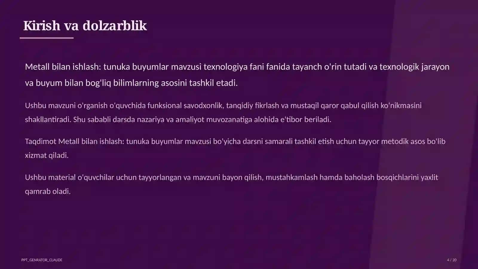 Metall bilan ishlash: tunuka buyumlar (6-sinf) 4