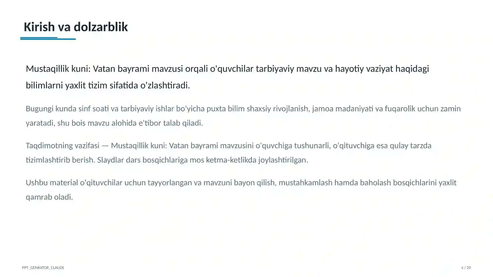 Sinf soati va tarbiyaviy tadbirlar 4