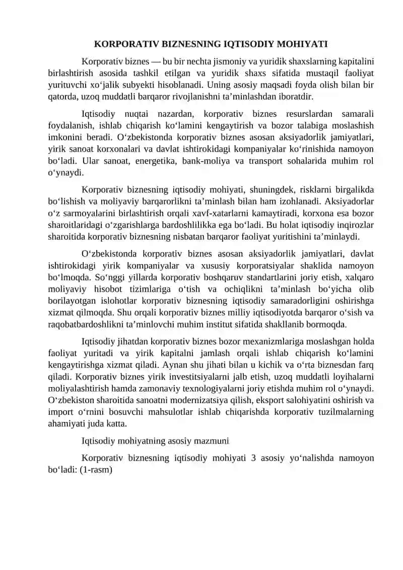 Korporativ biznesning iqtisodiy mohiyati maqsadi va vazifalari 4