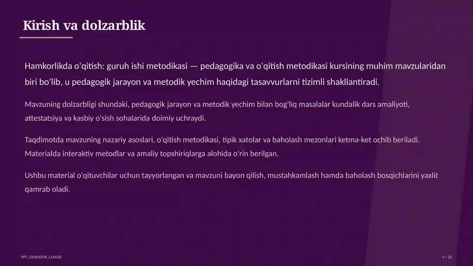 Hamkorlikda o'qitish: guruh ishi metodikasi 4