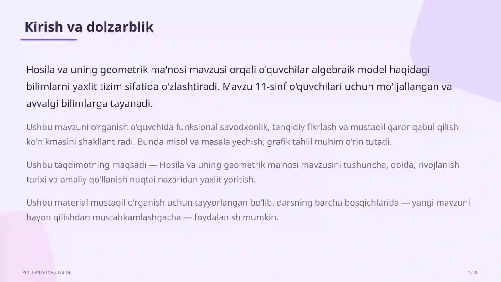 Hosila va uning geometrik ma'nosi (11-sinf) 4