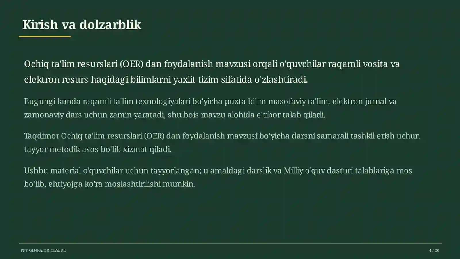 Ochiq ta'lim resurslari (OER) dan foydalanish 4