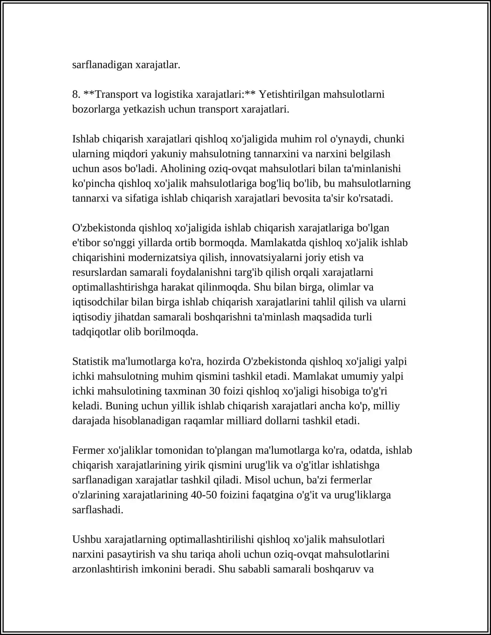 QISHLOQ XO'JALIGIDA ISHLAB CHIQARISH XARAJATLARI VA MAHSULOT,ISH VA XIZMATLAR TANNARXI 4