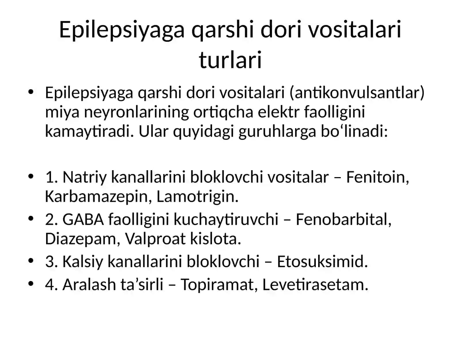Epilepsiyaga qarshi dori vositalari, Litiy tuzlari va Sedativ vositalar 4