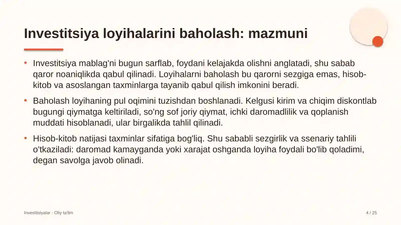 Chakana savdoda investitsiya loyihalarini baholash 4