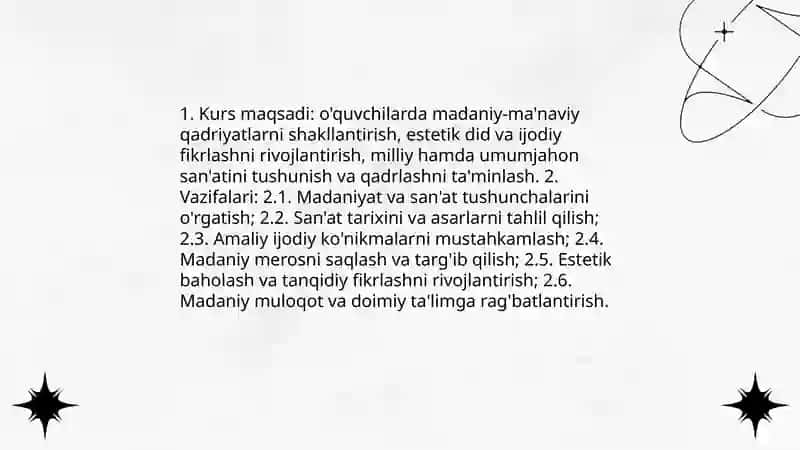 Sana’t va madaniyat kursi 4