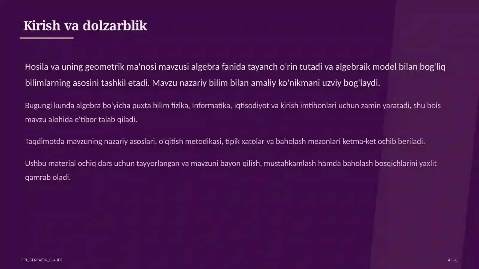 Hosila va uning geometrik ma'nosi (11-sinf) 4