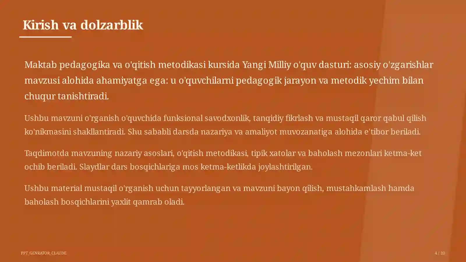 Yangi Milliy o'quv dasturi: asosiy o'zgarishlar 4