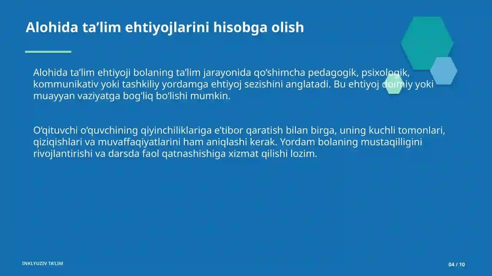Inklyuziv talimning boshlang‘ich ta’lim o‘qituvchilari uchun  o‘ziga xos xususiyatlari 4