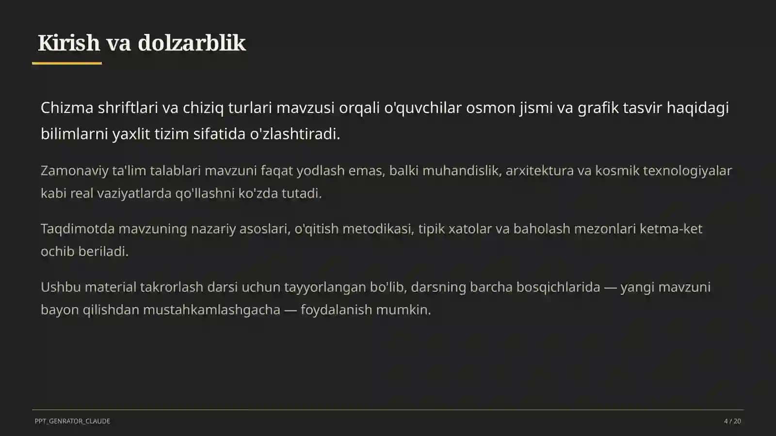 Chizma shriftlari va chiziq turlari (8-sinf) 4