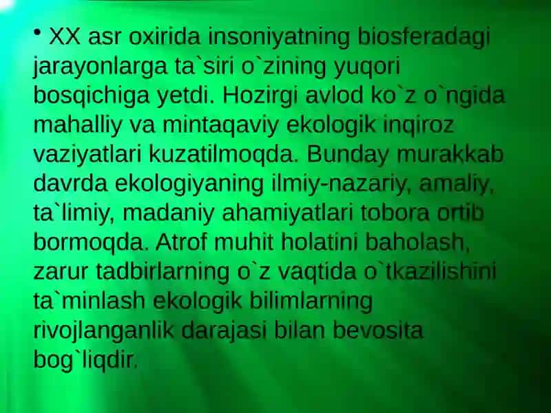 TABIATNI MUHOFAZA QILISH VA UNDAN FOYDALANISHNING EKOLOGIK, IJTIMOIY IQTISODIY VA SIYOSIY JIHATLARI 4