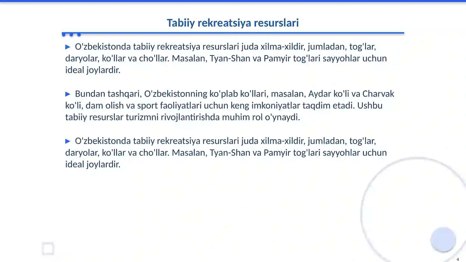 Rekreatsiya resurslarining rivojlanishi 4