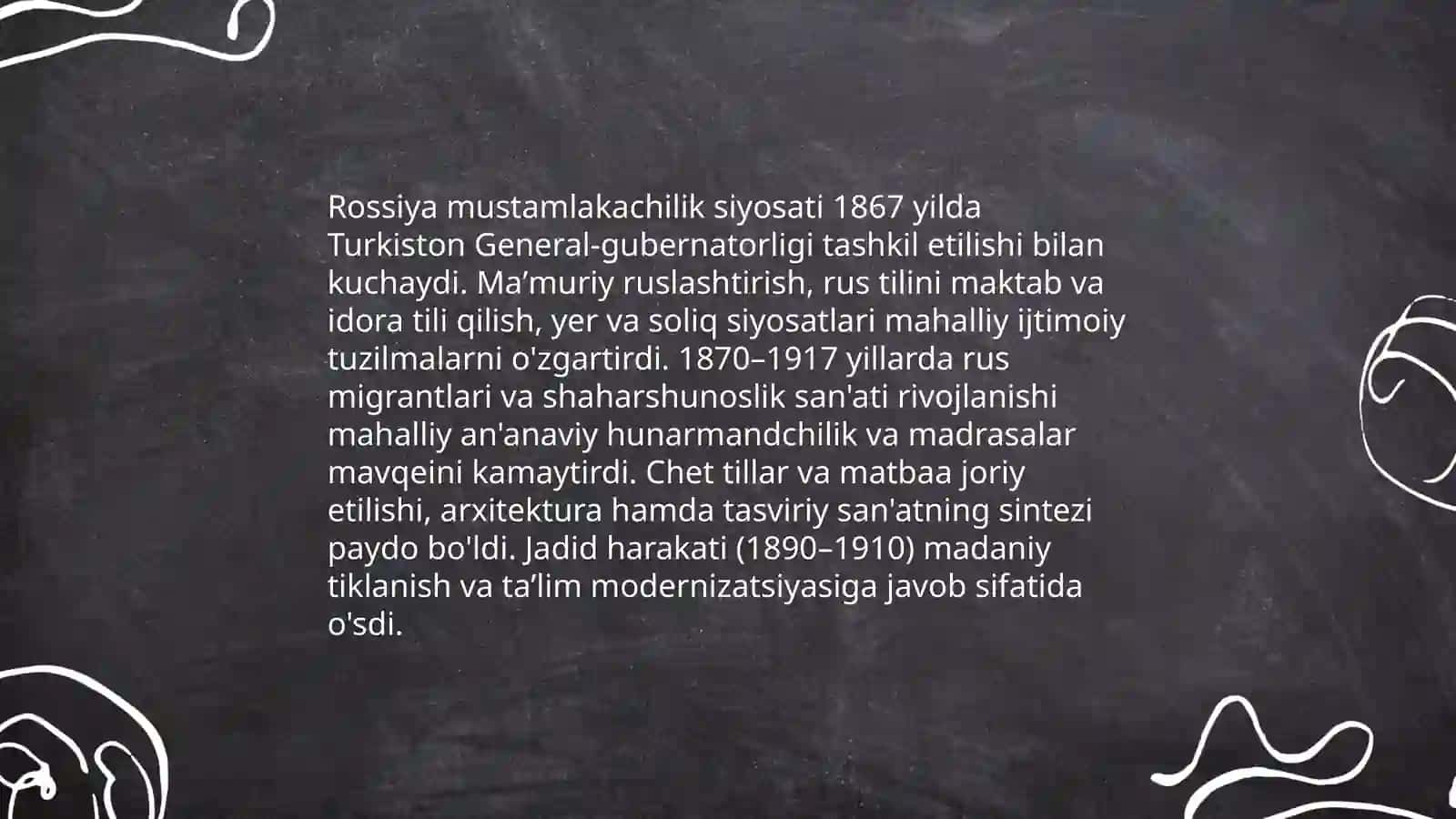 ROSSIYA IMPERIYASI MUSTAMLAKASI DAVRIDA TURKISTONDA MADANIYAT VA SAN’AT 4