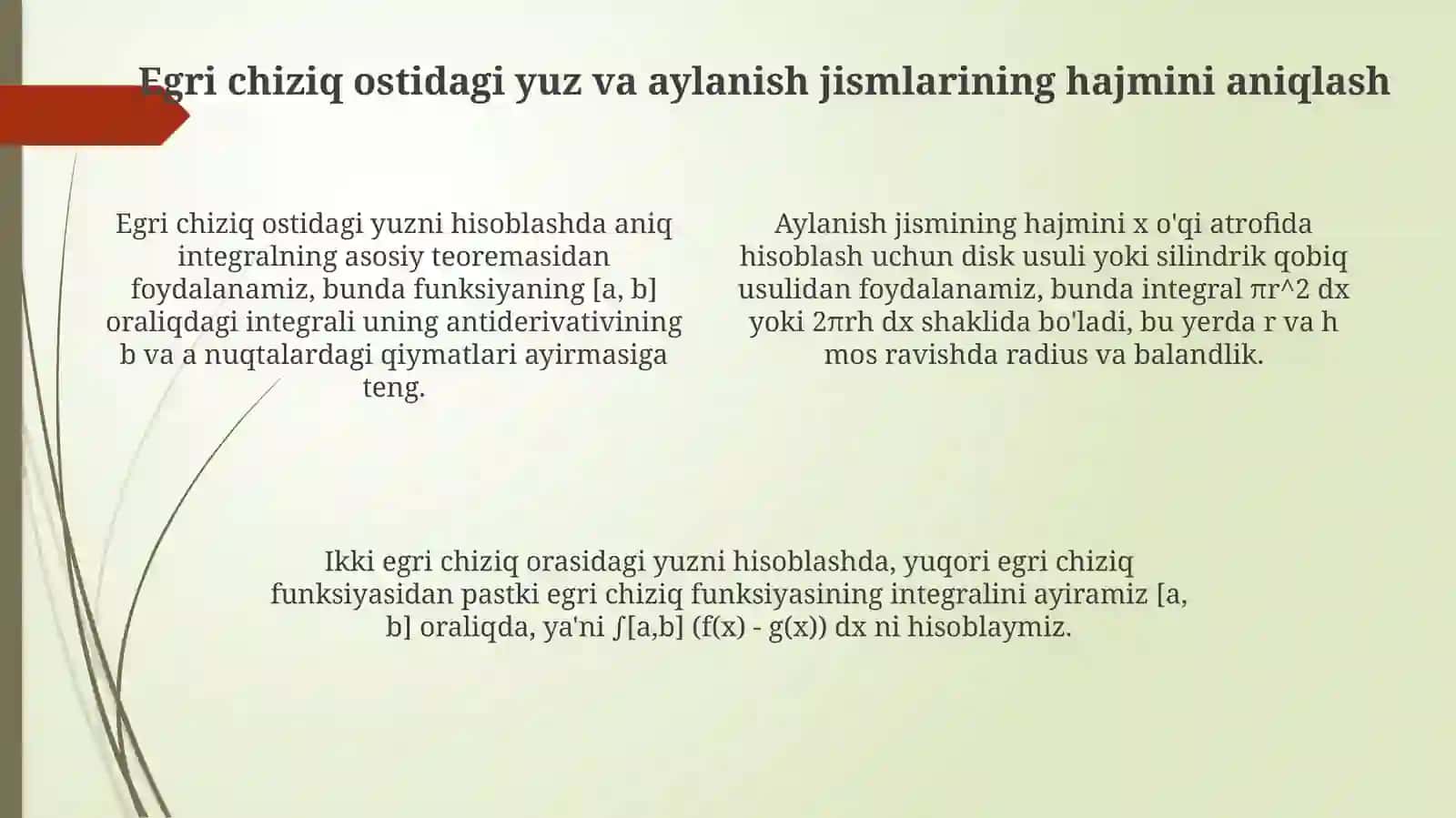 Aniq integral yoramida yassi figuralar yuzlarini hisoblash 4