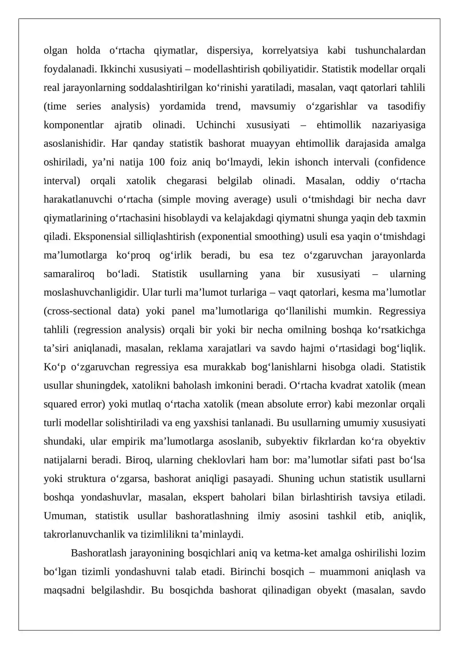 Bashoratlashning statistik usullari 4