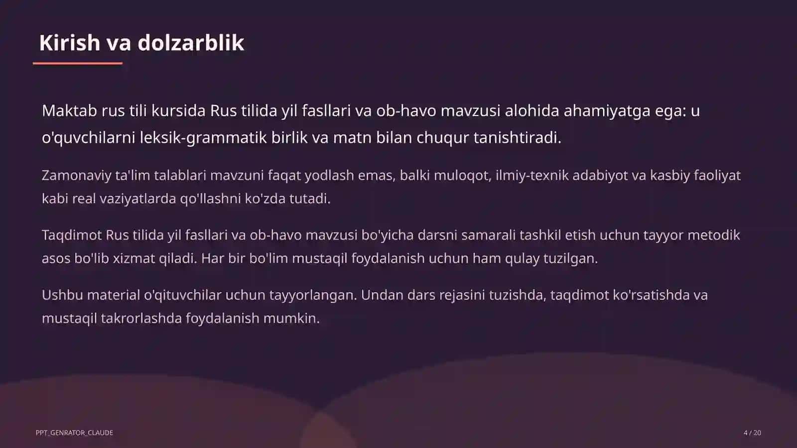 Rus tilida yil fasllari va ob-havo (4-sinf) 4