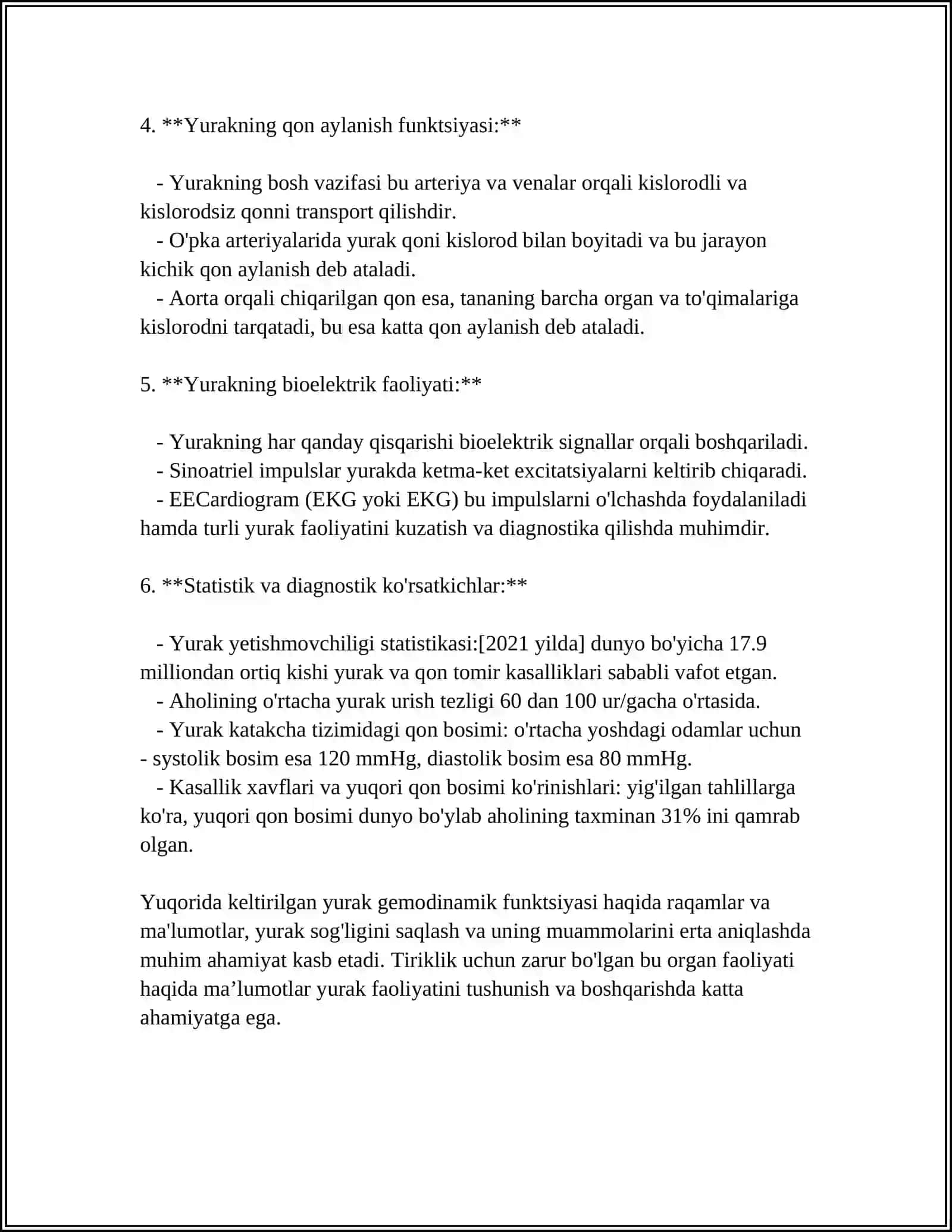 YURAK GEMODINAMIK VAZIFASI. YURAK MUSHAKLARINI O'TKAZUVCHANLIGINI O'ZGARISHINI FIZIOLOGIK ASOSI 4