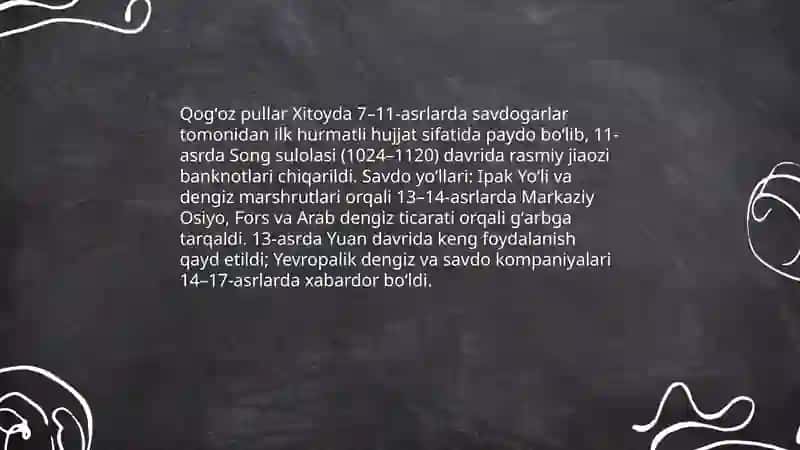 Qogʻoz pullarning rivojlanish bosqichlari 4