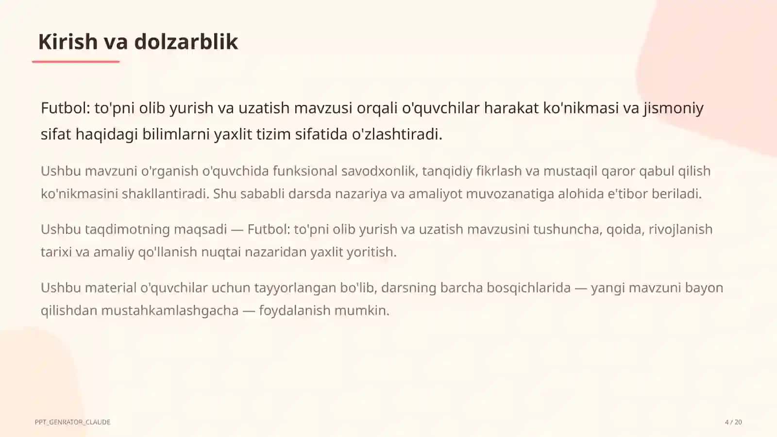 Futbol: to'pni olib yurish va uzatish (5-sinf) 4