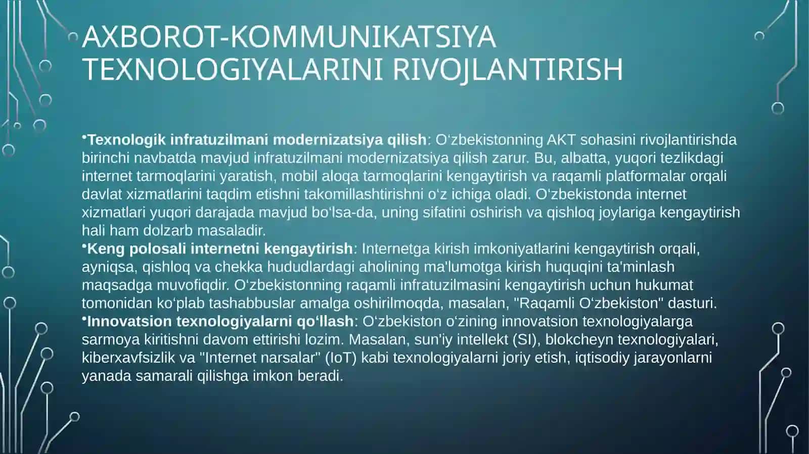 O‘zbekistonda axborot kommunikatsiya sohasini rivojlantirishning asosiy yo‘nalishlari 4