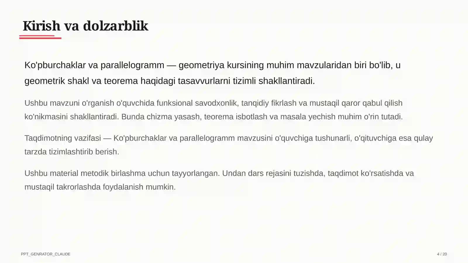 Ko'pburchaklar va parallelogramm (8-sinf) 4