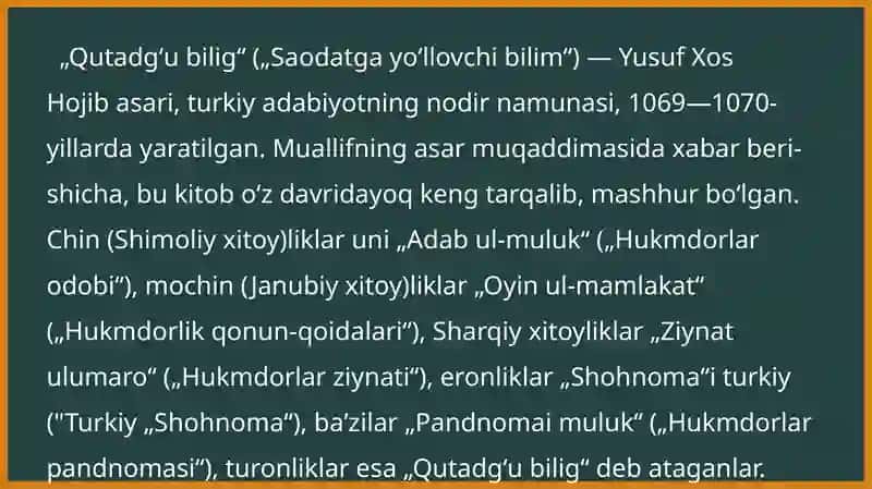 Yusuf Xos Hojibning Qutadg'u bilig asarida tarbiyaviy g'oyalarning ahamiyati 4