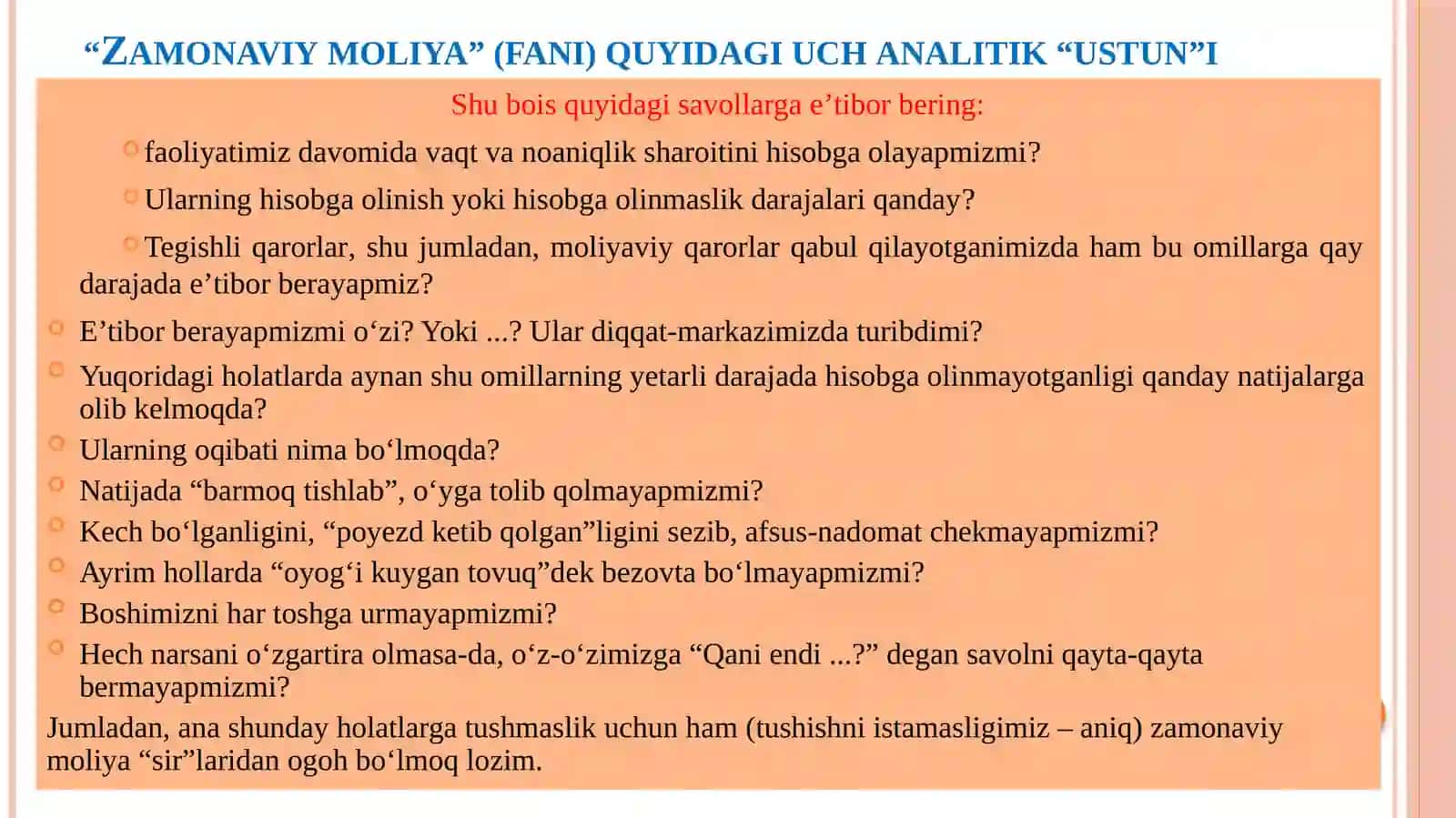 ZAMONAVIY MOLIYANING MAZMUN-MOHIYATI  VA UNI O‘RGANISHNING OBYEKTIV ZARURLIGI 4
