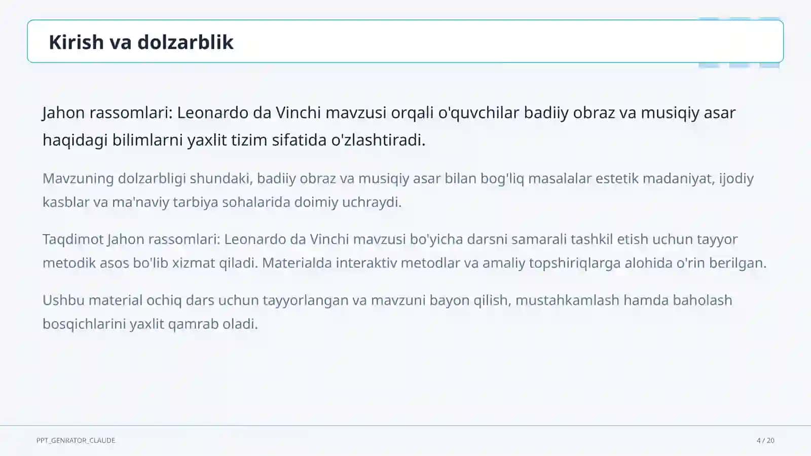 Jahon rassomlari: Leonardo da Vinchi (7-sinf) 4