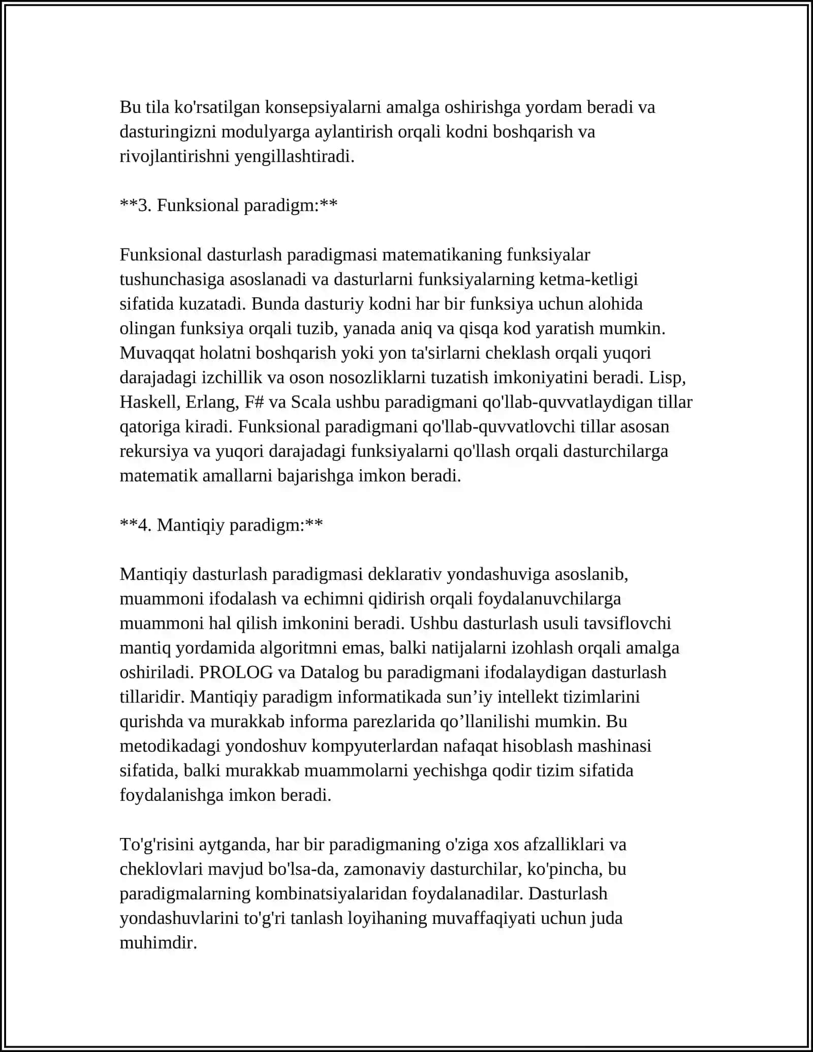 ZAMONAVIY DASTURLASH TILLARNING TAHLIL 4