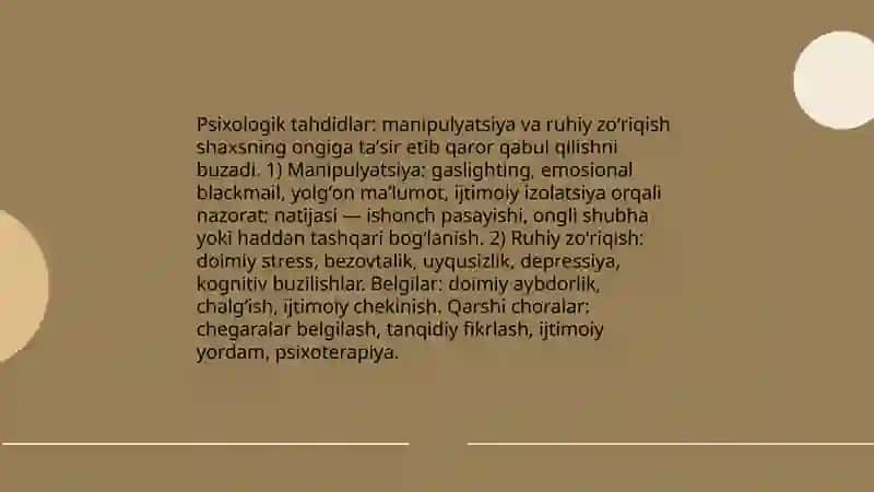 Shaxsga yoʻnaltirilgan axborot: psixologik, diniy va madaniy tahdidlar 4
