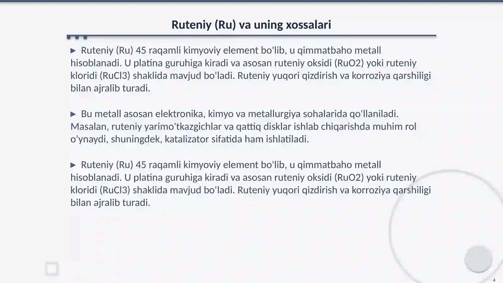 Fe, Ru, Os va Hs. Ularning birikmalari va xossalari 4
