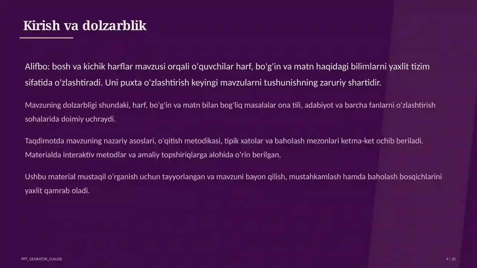 Alifbo: bosh va kichik harflar (1-sinf) 4