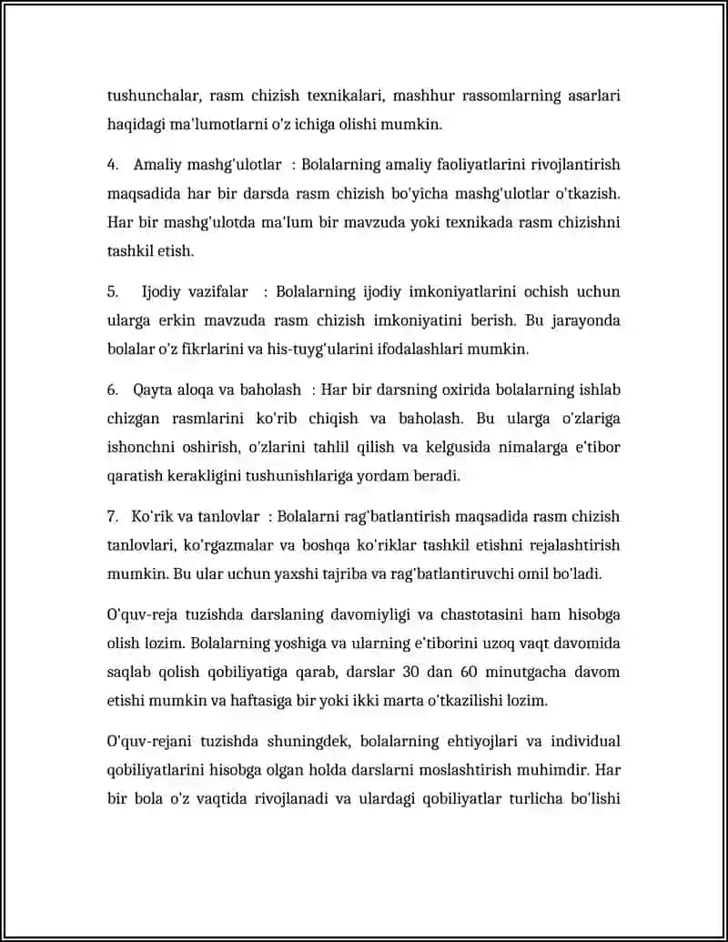 KATTA YOSH GURUHLARDA BOLALARNI RASM CHIZISHGA ÕRGATISH 4