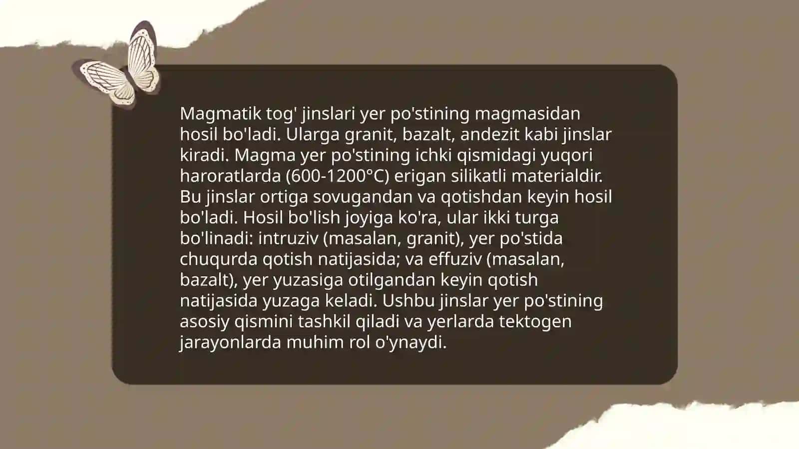 Tog' jinslari va ularning hosil bo'lish sharoitlari 4