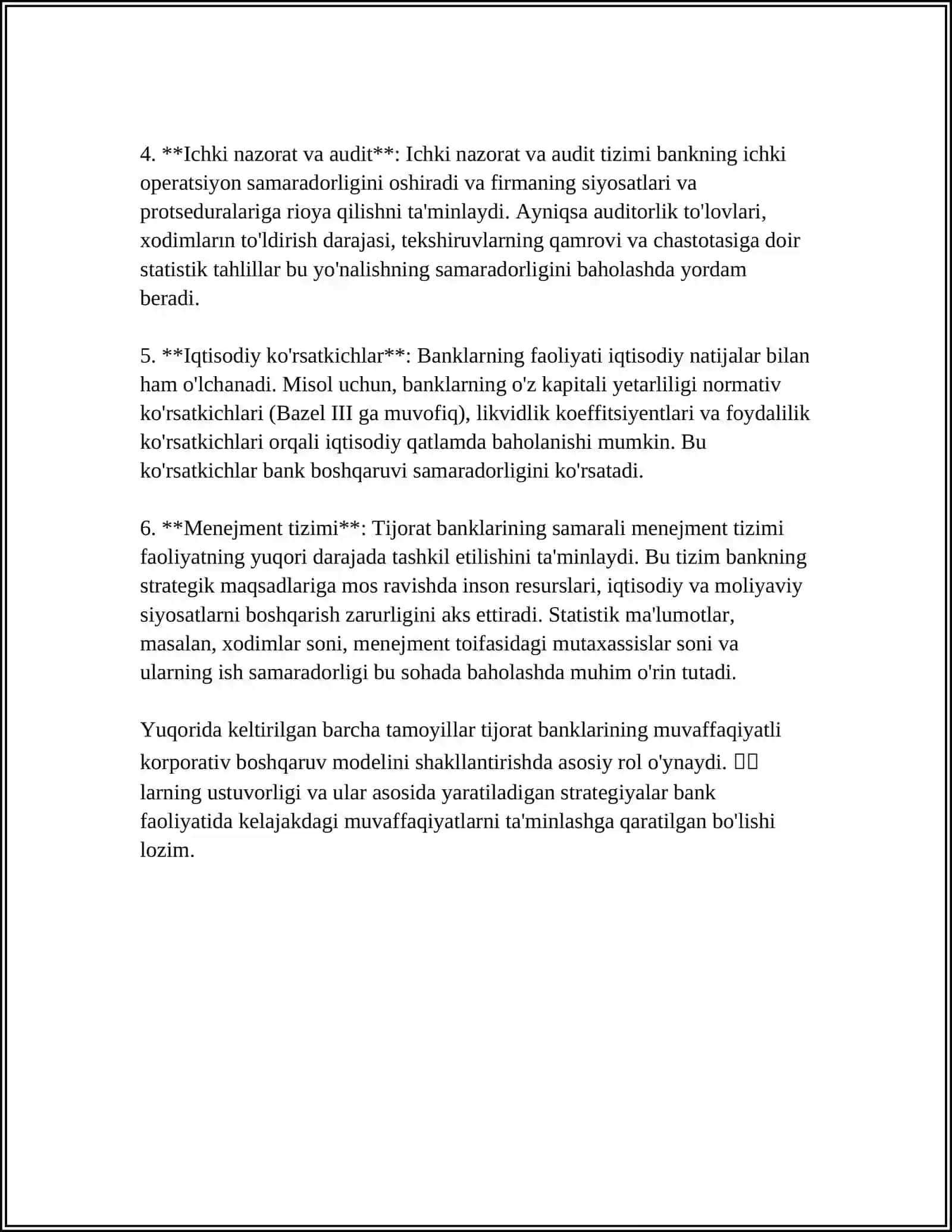 MUSTAQIL ISH Mavzu: TIJORAT BANKIDA KORPORATIV BOSHQARUV 4
