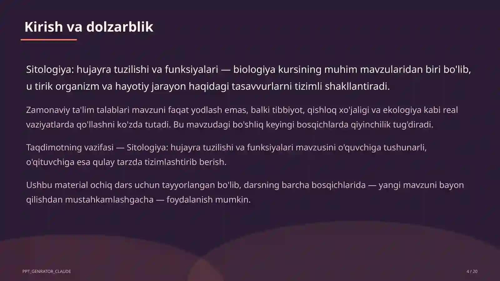 Sitologiya: hujayra tuzilishi va funksiyalari (9-sinf) 4