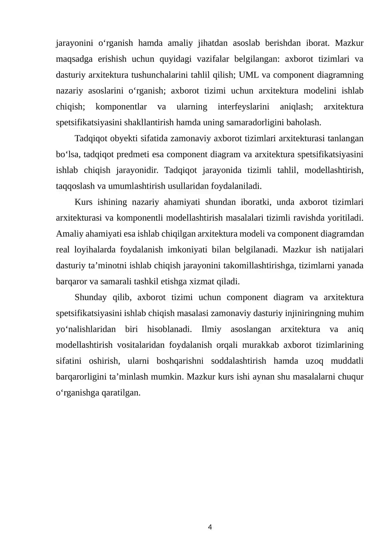 AXBOROT TIZIMLARIDA DASTURIY ARXITEKTURA VA UML ASOSLARI 4