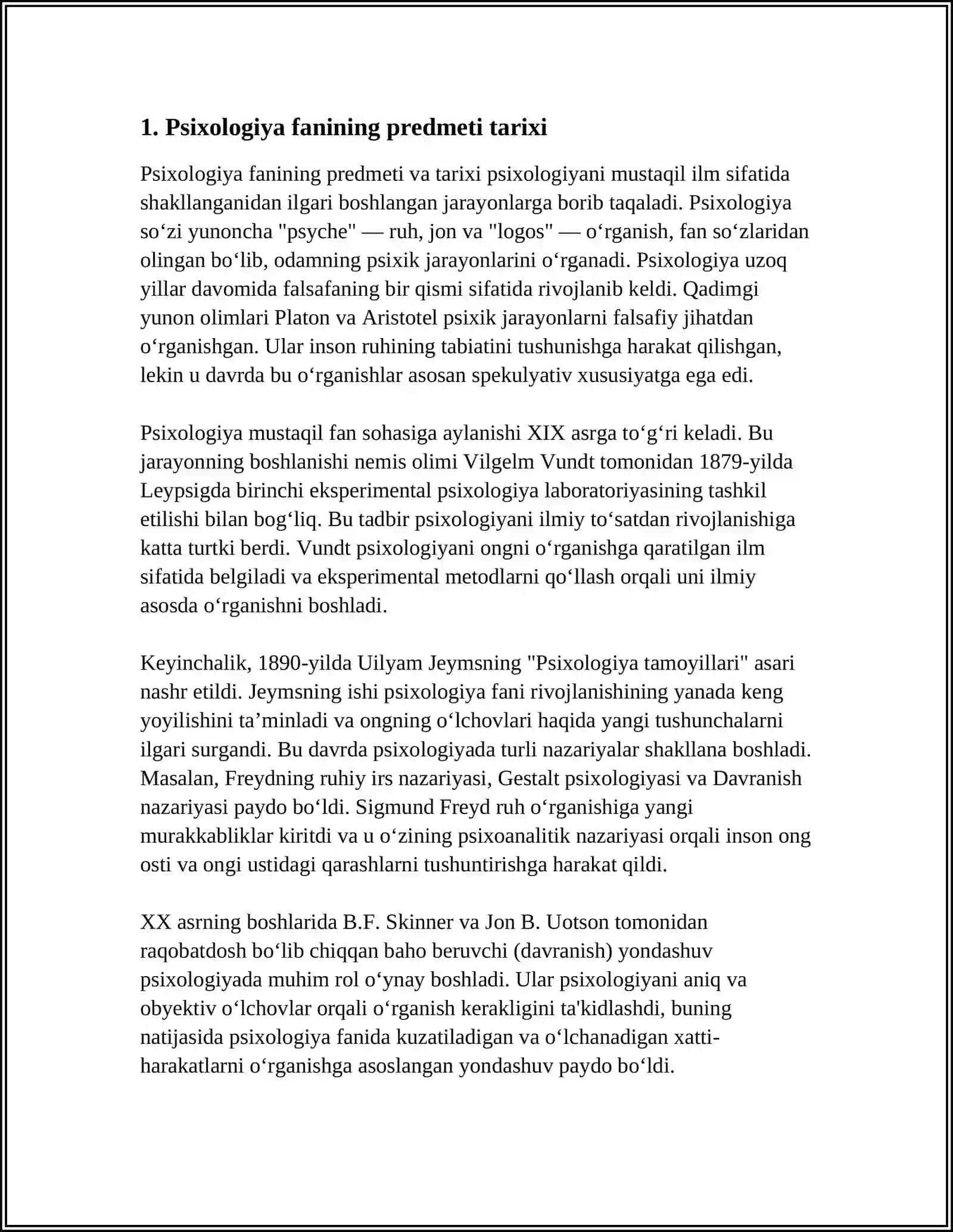 PSIXOLOGIYA FANINING PREDMETI HAQIDAGI TASAVVURLAR TARAQQIYOTINING, ASOSIY BOSQICHLARI. PSIXIKA HAQIDA TUSHUNCHALARNI YORITIB BERISH 4