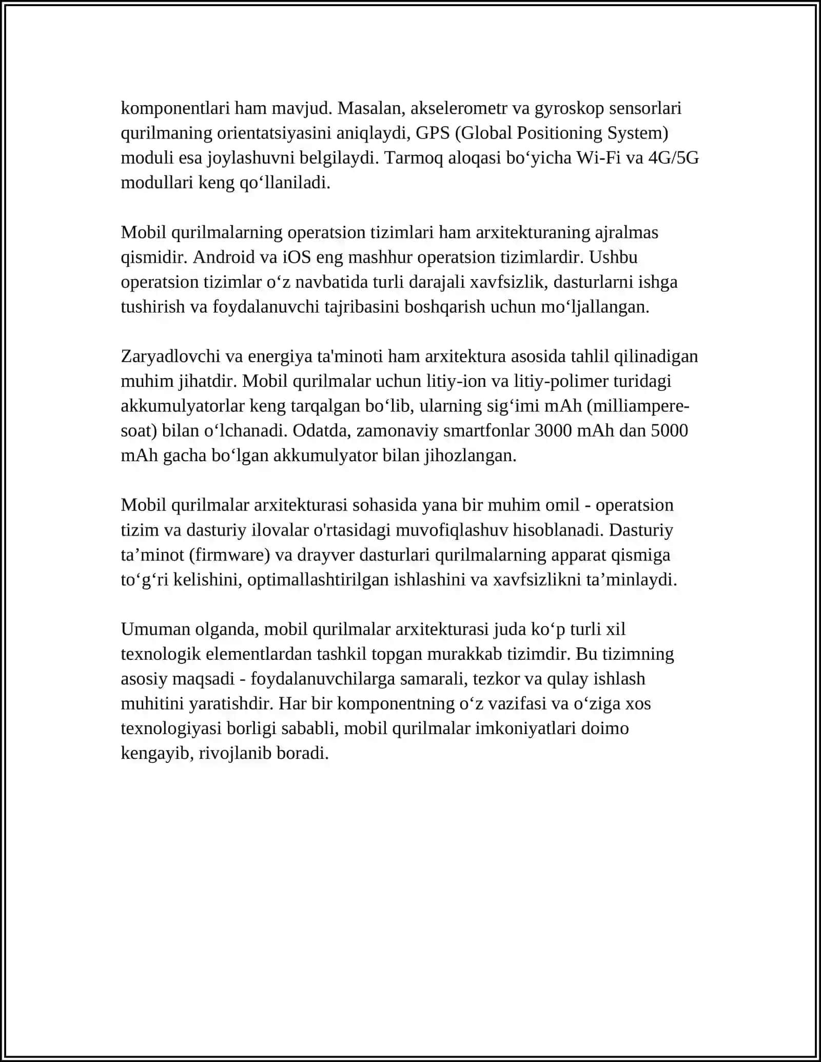 MOBIL QURILMALAR ARXITEKTURASI VA KAMPYUTER BILAN FARQLARI 4